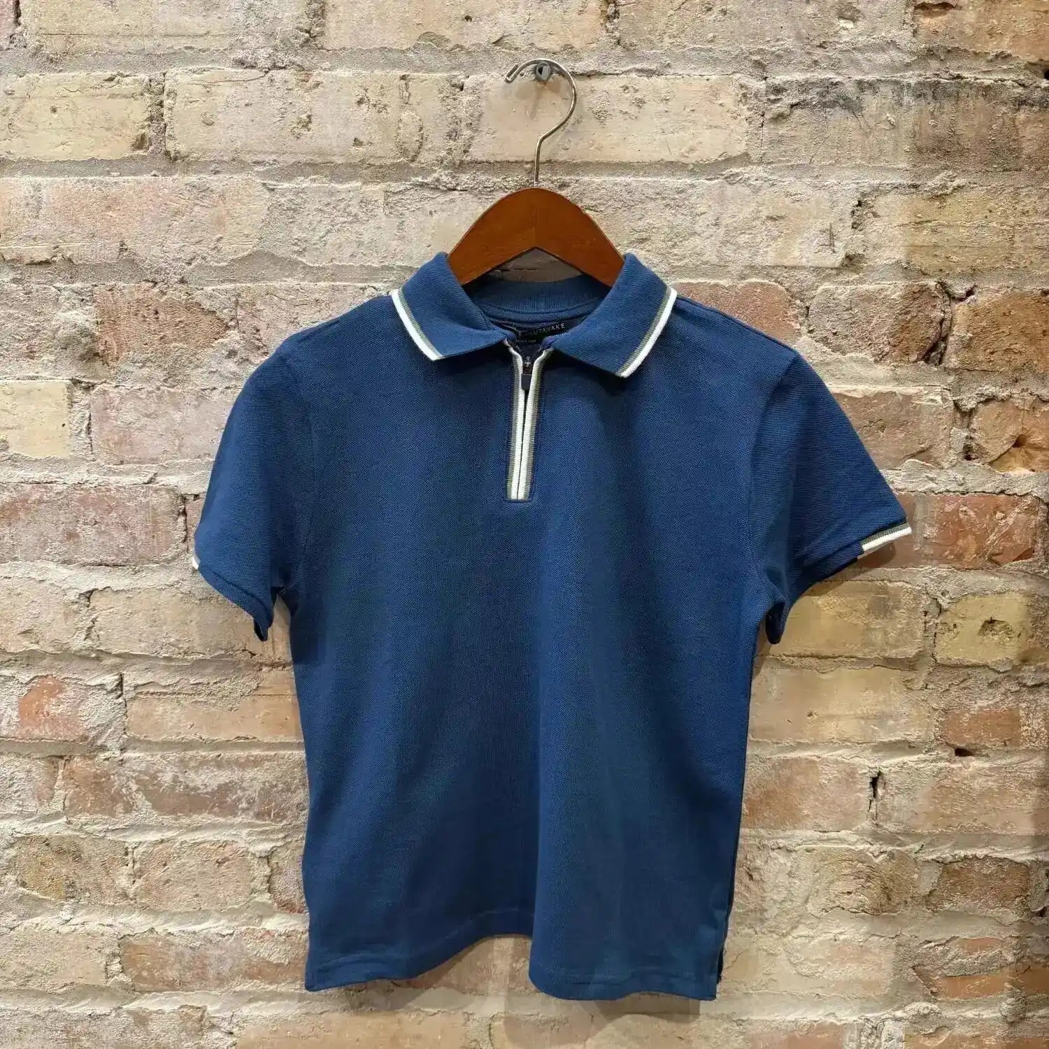 Mayoral Kids Polo with Zipper in Ocean, front view flat