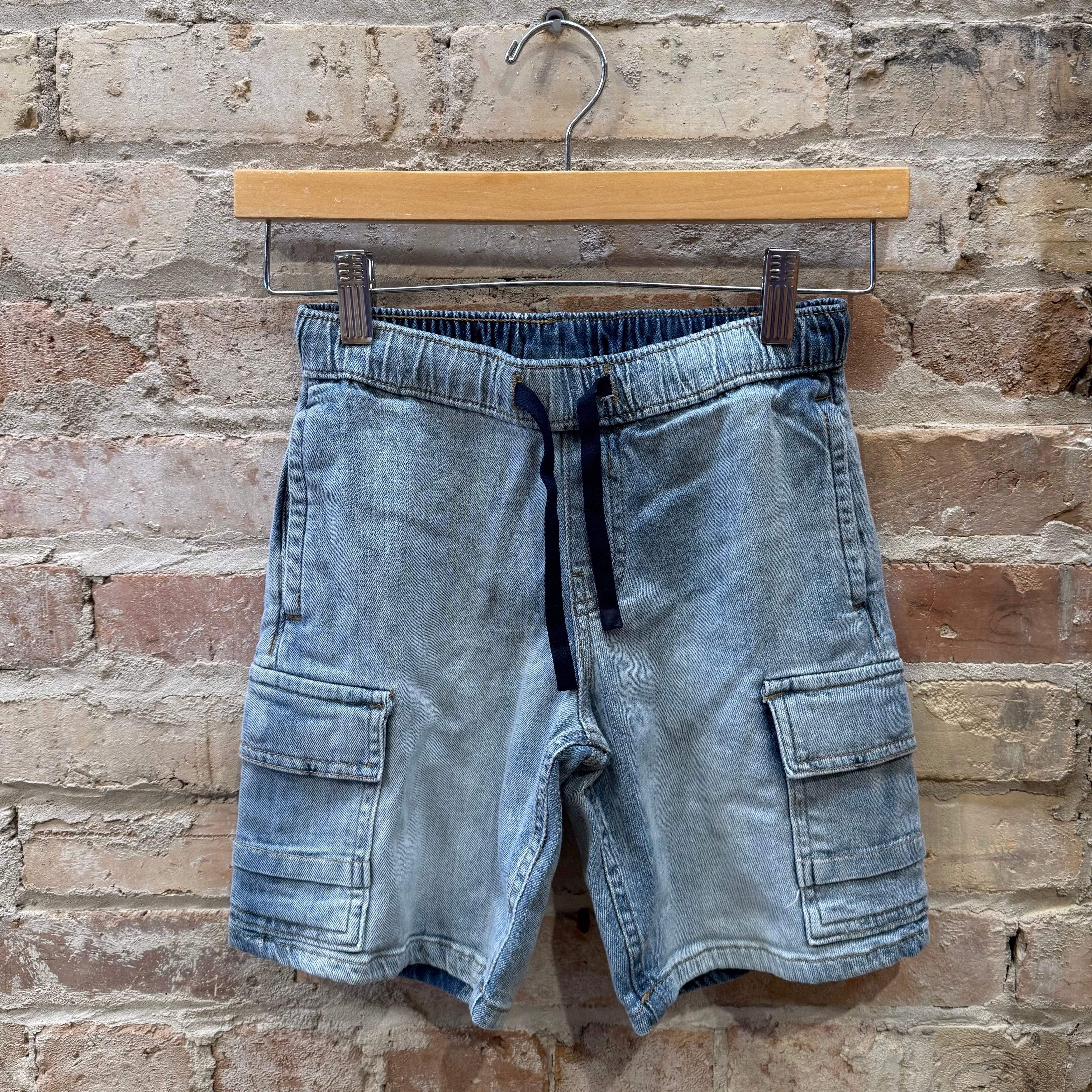 Mayoral Kids Denim Cargo Bermuda in Light Wash, front view flat