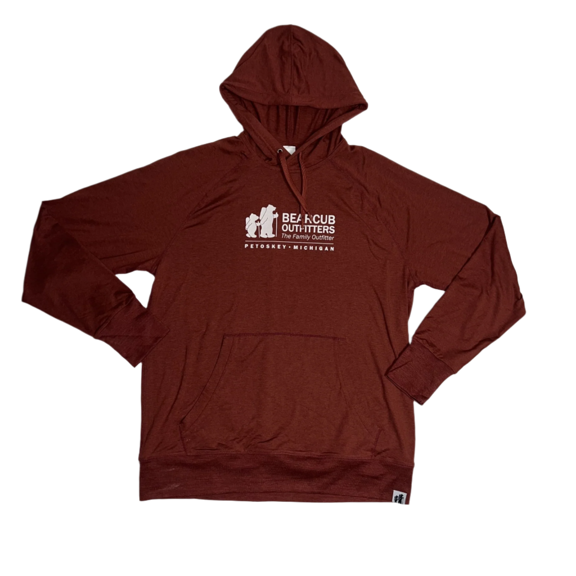 bearcub outfitters mens performance tech hoodie in russet brown front flat view