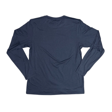 mens performance tech long sleeve in heather navy back flat view