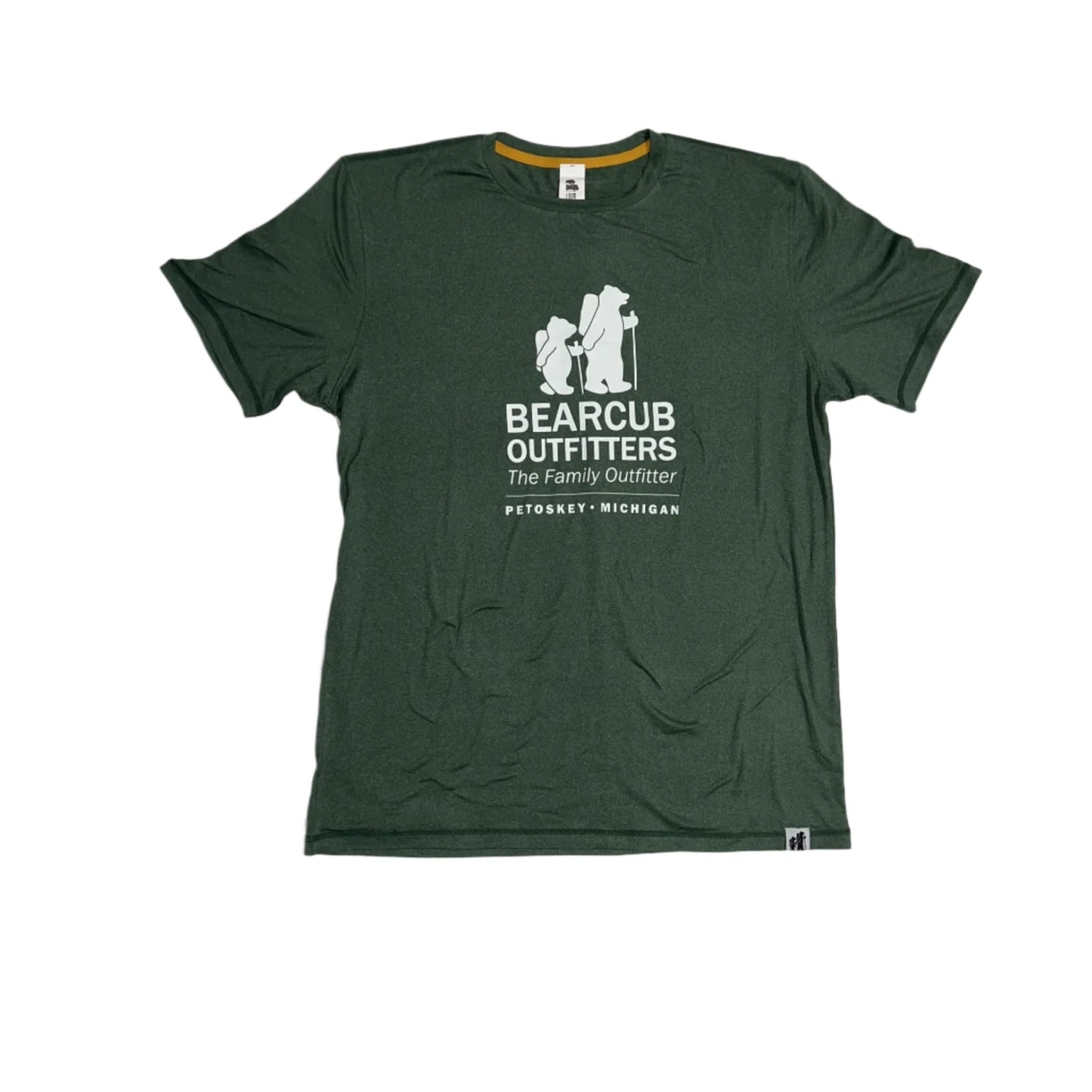 bearcub outfitters mens performance tech short sleeve in heather duck green front flat view