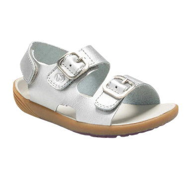 Merrell K's Bare Steps® Sandal, Silver, front and side view 