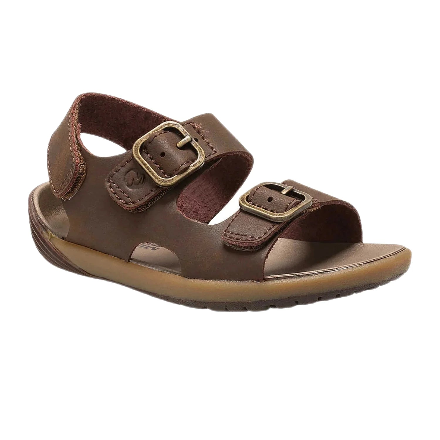 Merrell K's Bare Steps® Sandal, Brown, front and side view 
