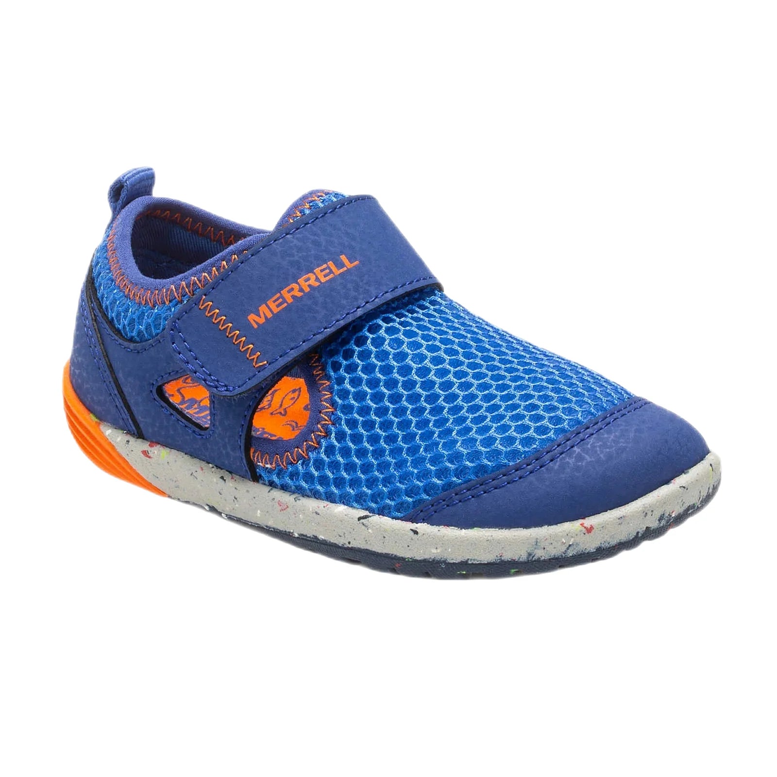 Merrell K's Bare Steps® H2O Sneaker, Blue Orange, front and side view 