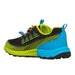 Merrell Kid's Agility Peak Athletic Shoes in black, cyan & orange, back side view