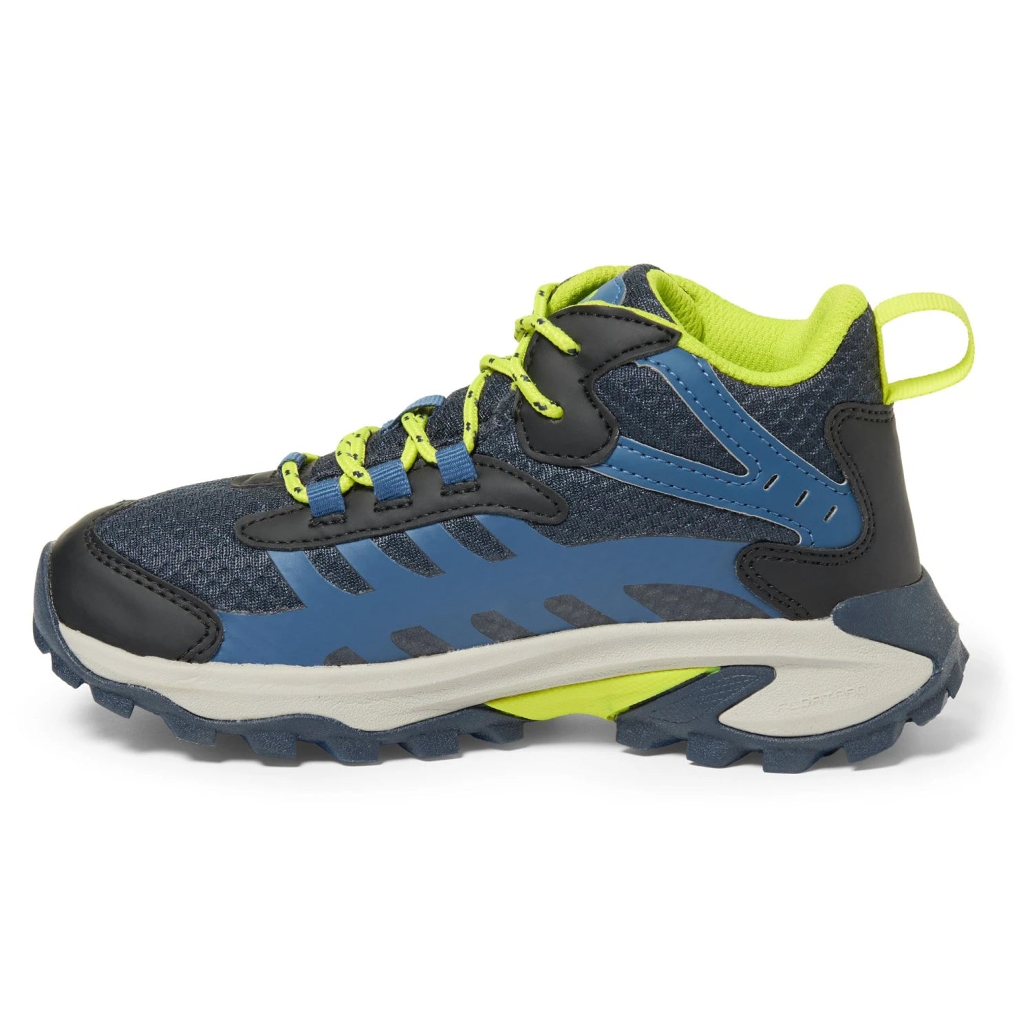 Merrell Kid's Moab Speed 2 Mid Waterproof in navy & hi-vis, inside view