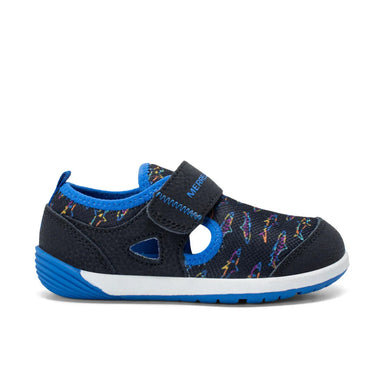 Merrell Kid's Bare Steps® H2O Water Shoe in black & royal, side view