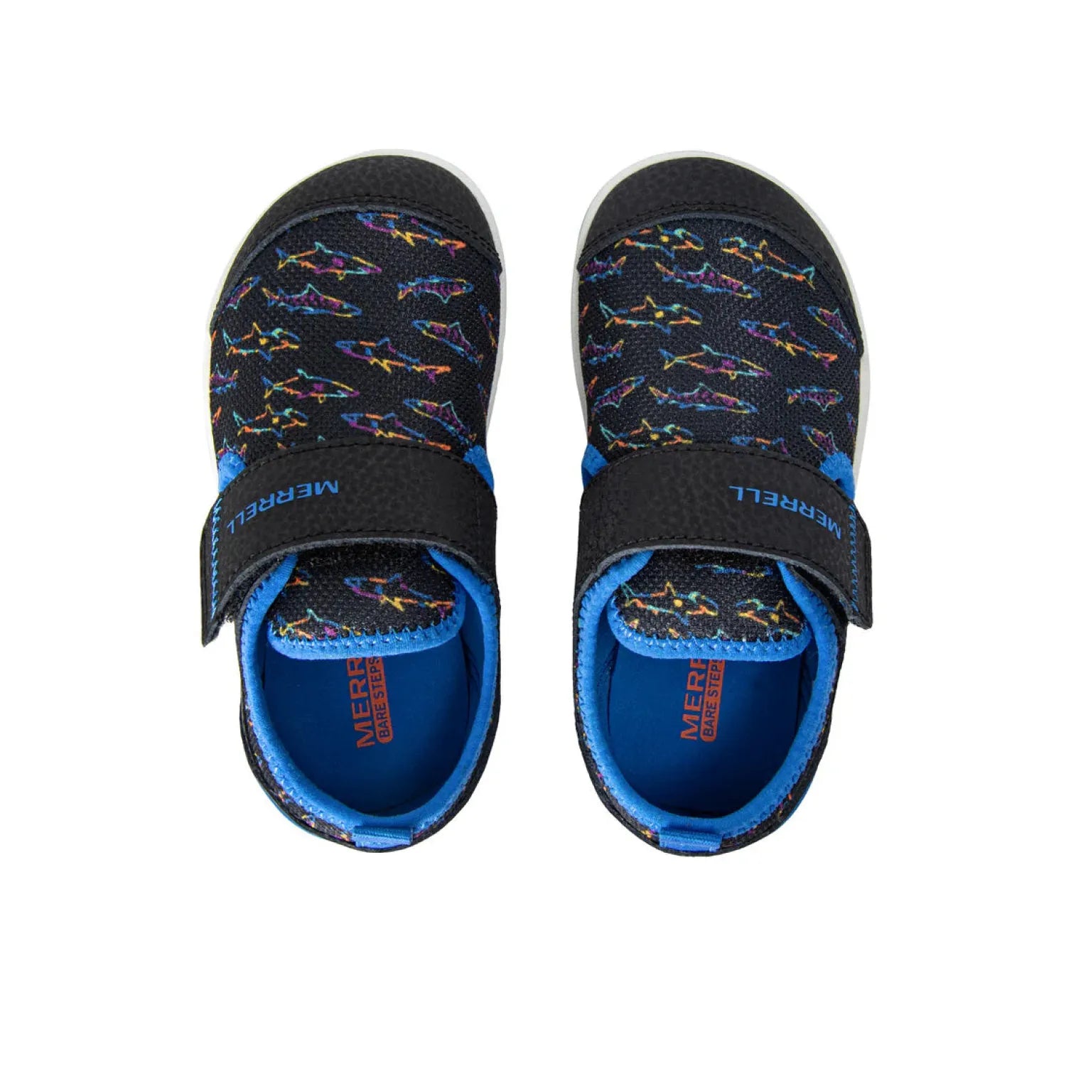 Merrell Kid's Bare Steps® H2O Water Shoe in black & royal, top view