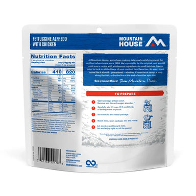 Mountain House Freeze Dried Fettuccine Alfredo with Chicken Pouch, back view