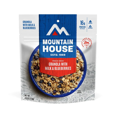 Mountain House Freeze Dried Granola with Milk and Blueberries pouch, front view