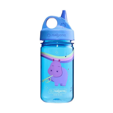 Nalgene Kid's Grip N Gulp 12oz Water Bottle in blue musical hippo