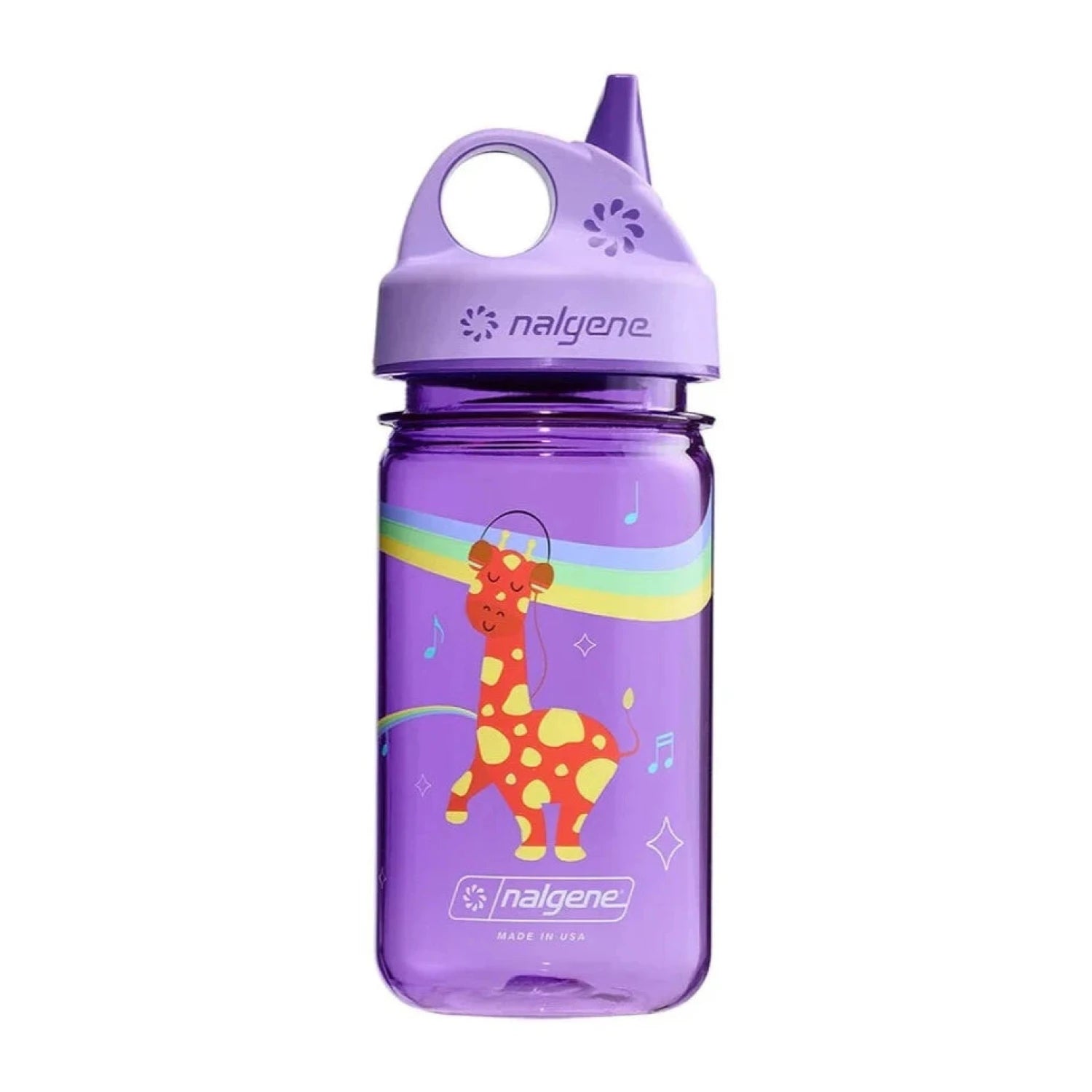 Nalgene Kid's Grip N Gulp 12oz Water Bottle in purple musical giraffe