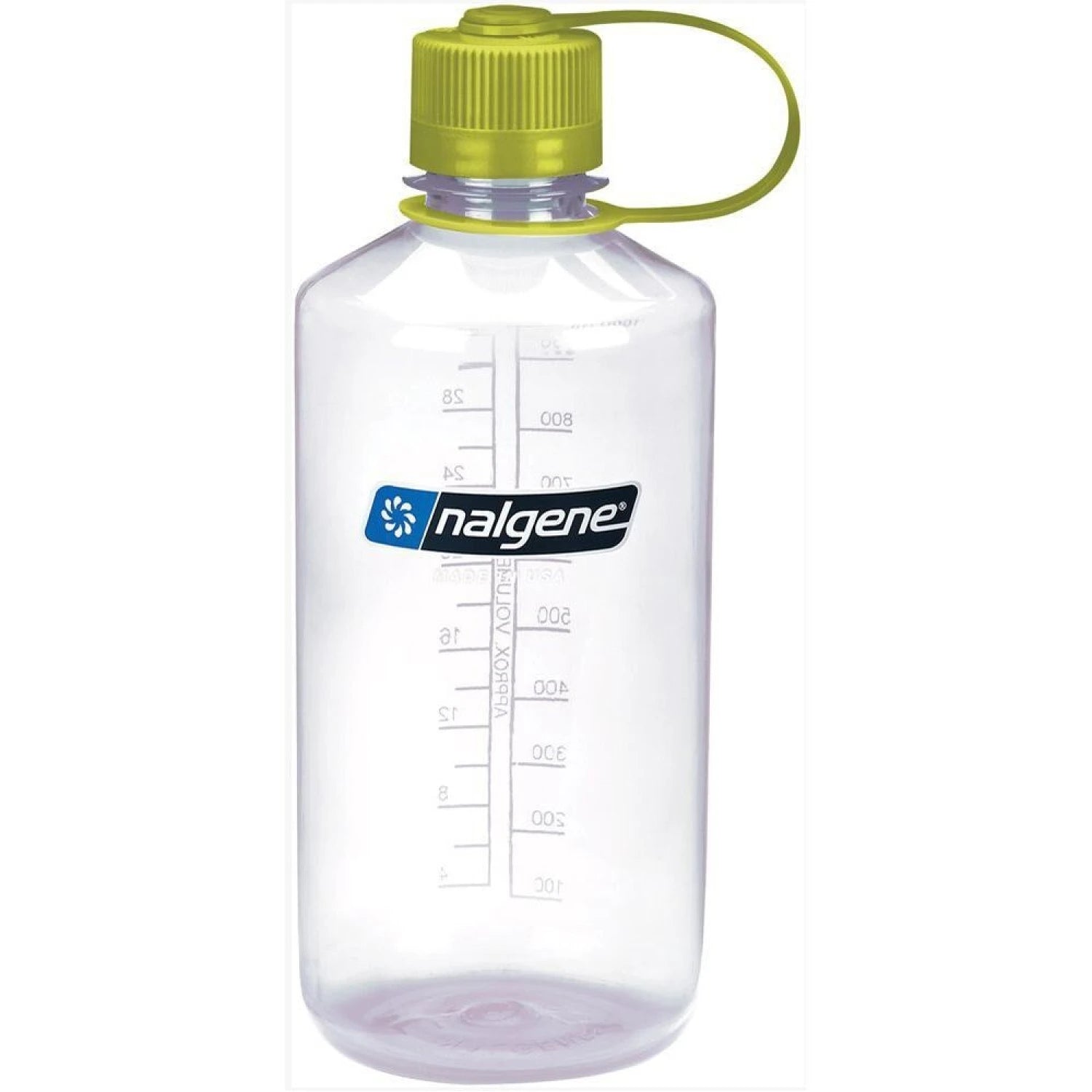 Nalgene 32oz Narrow Mouth Sustain Water Bottle shown in the Clear color option.