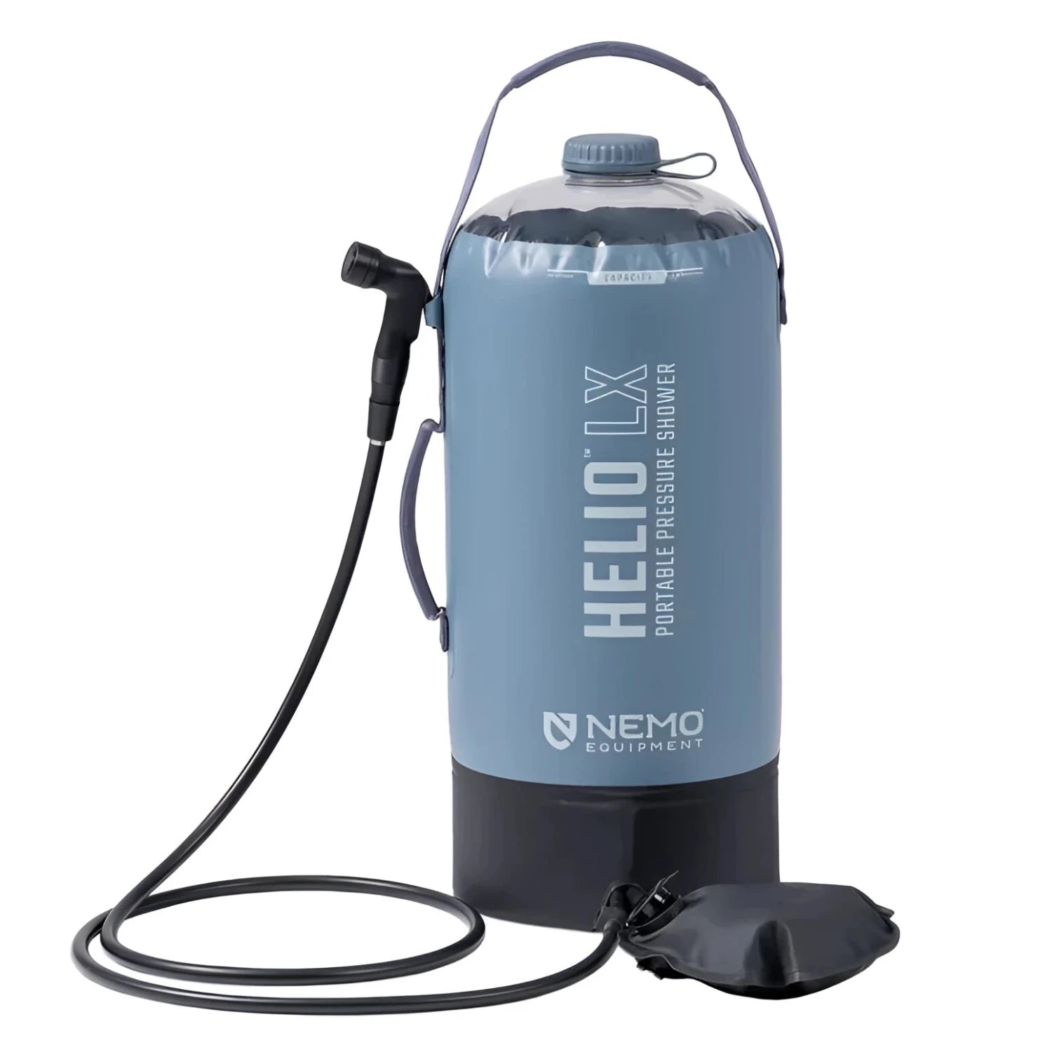NEMO Helio™ LX Portable Pressure Shower in fortress & silt, front view