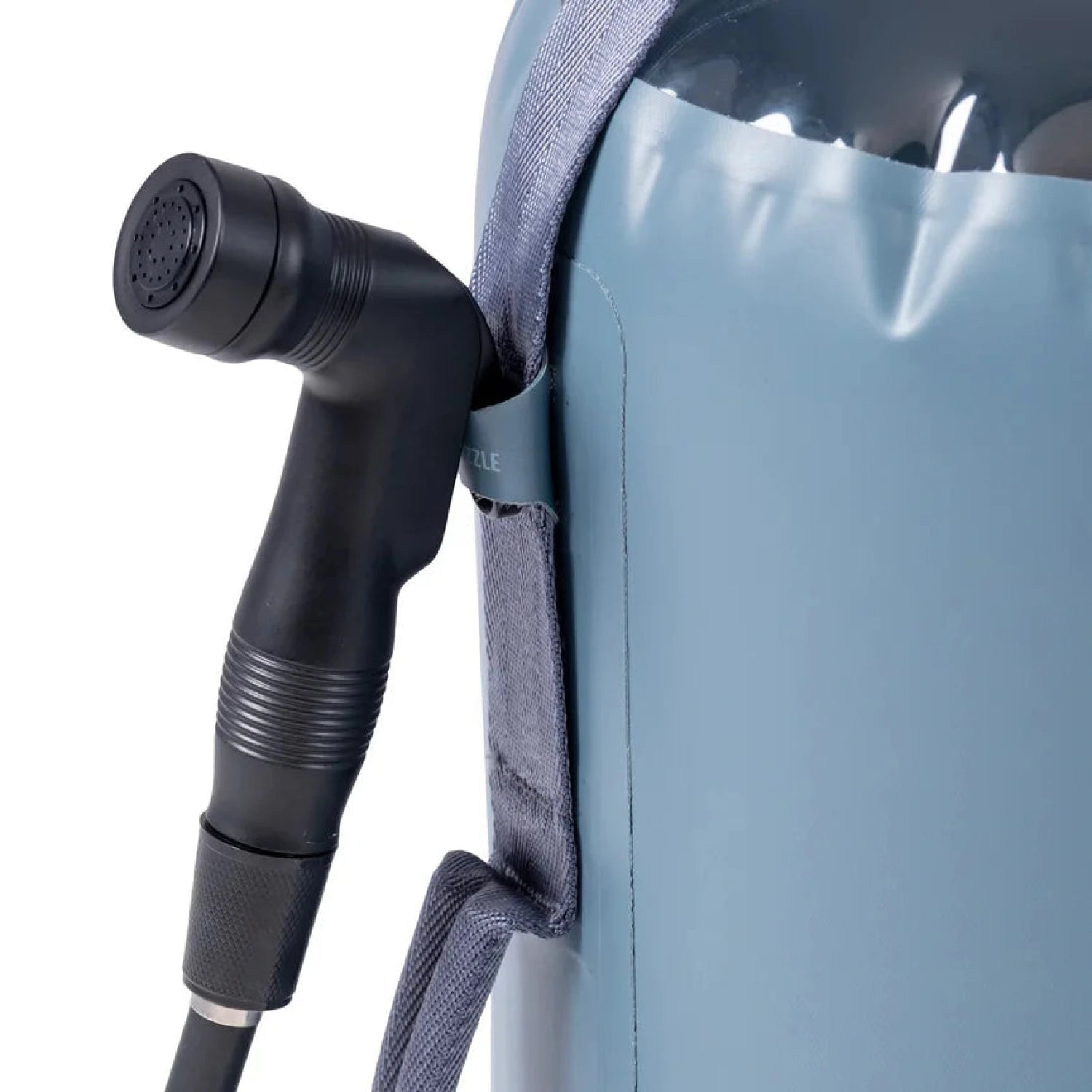 NEMO Helio™ LX Portable Pressure Shower in fortress & silt, nozzle detail view