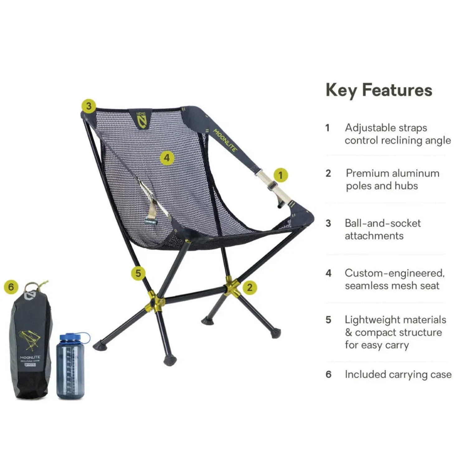 NEMO Moonlite™ Reclining Camp Chair in black pearl, features view