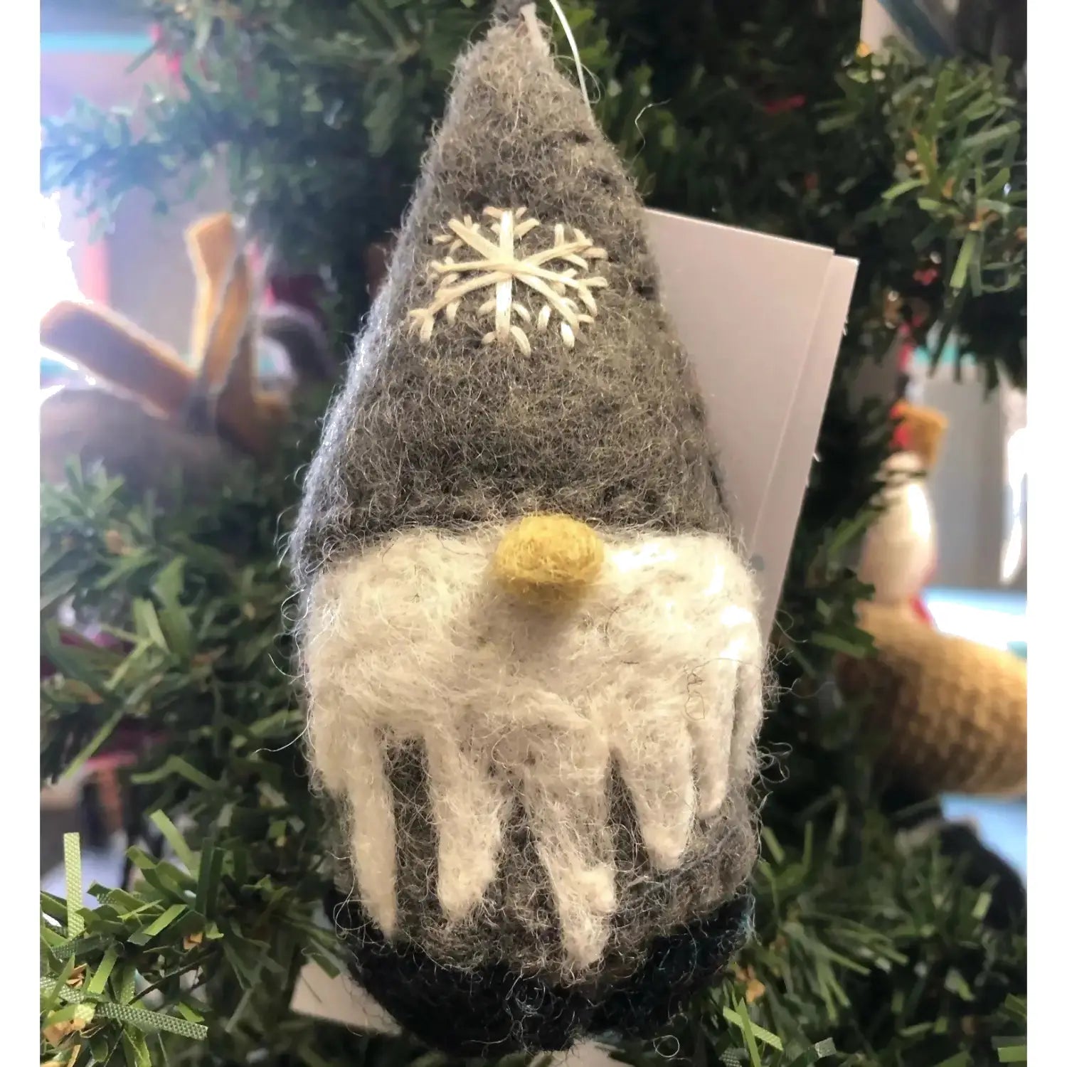 Newari Handmade Gnome Ornament, Grey, front view