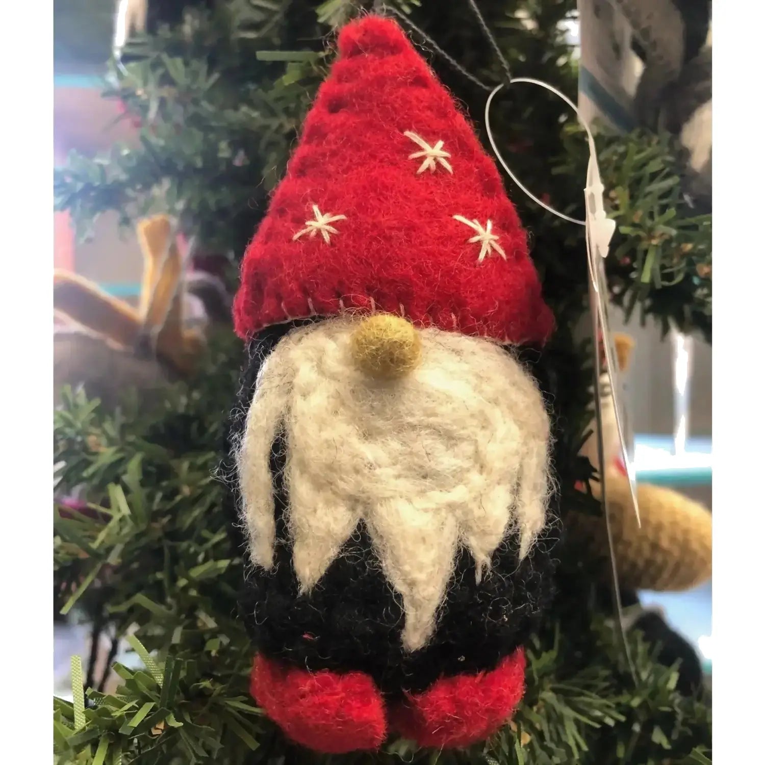 Newari Handmade Gnome Ornament, Red, front view