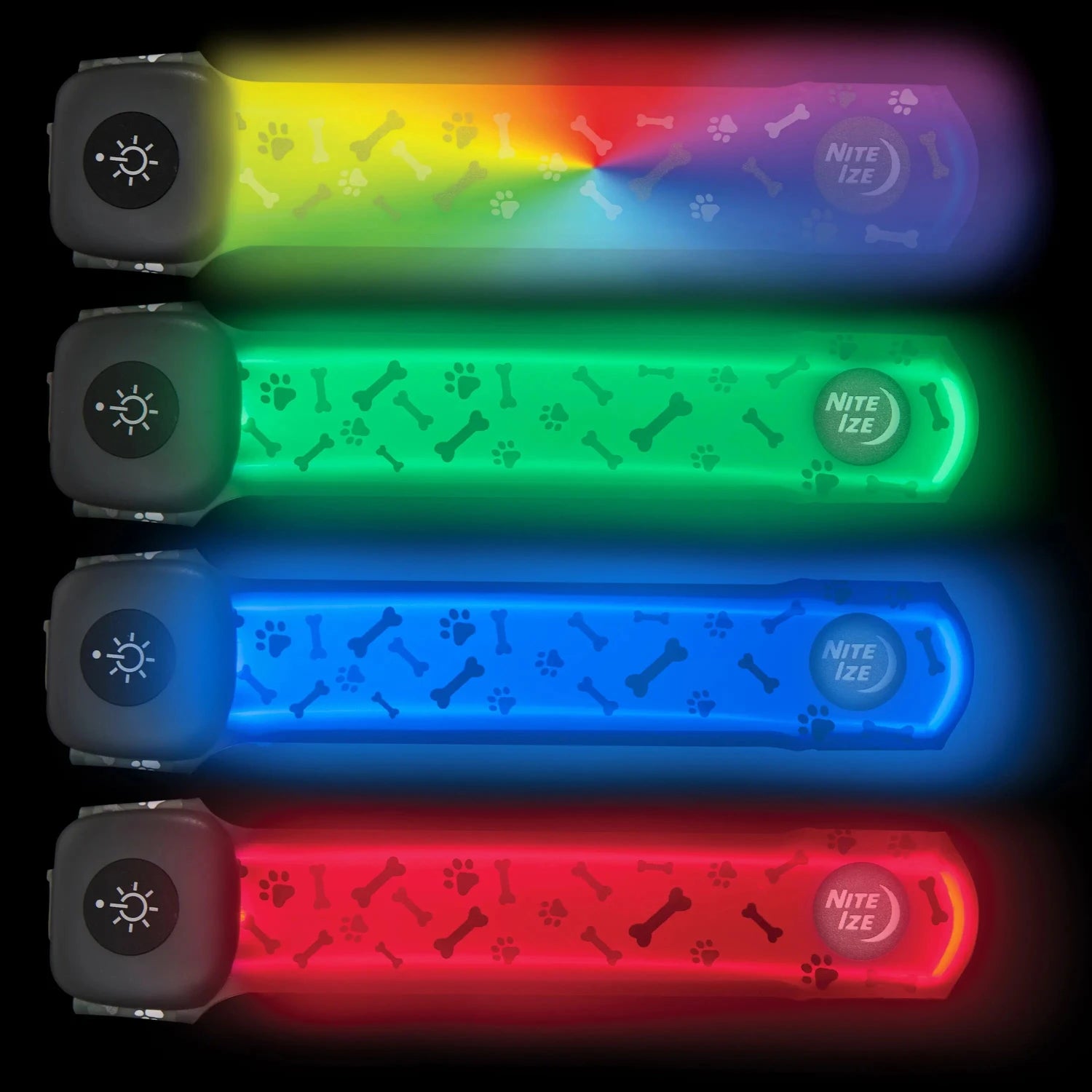 NiteIze NiteDog® Rechargeable LED Collar Cover in disco, color examples
