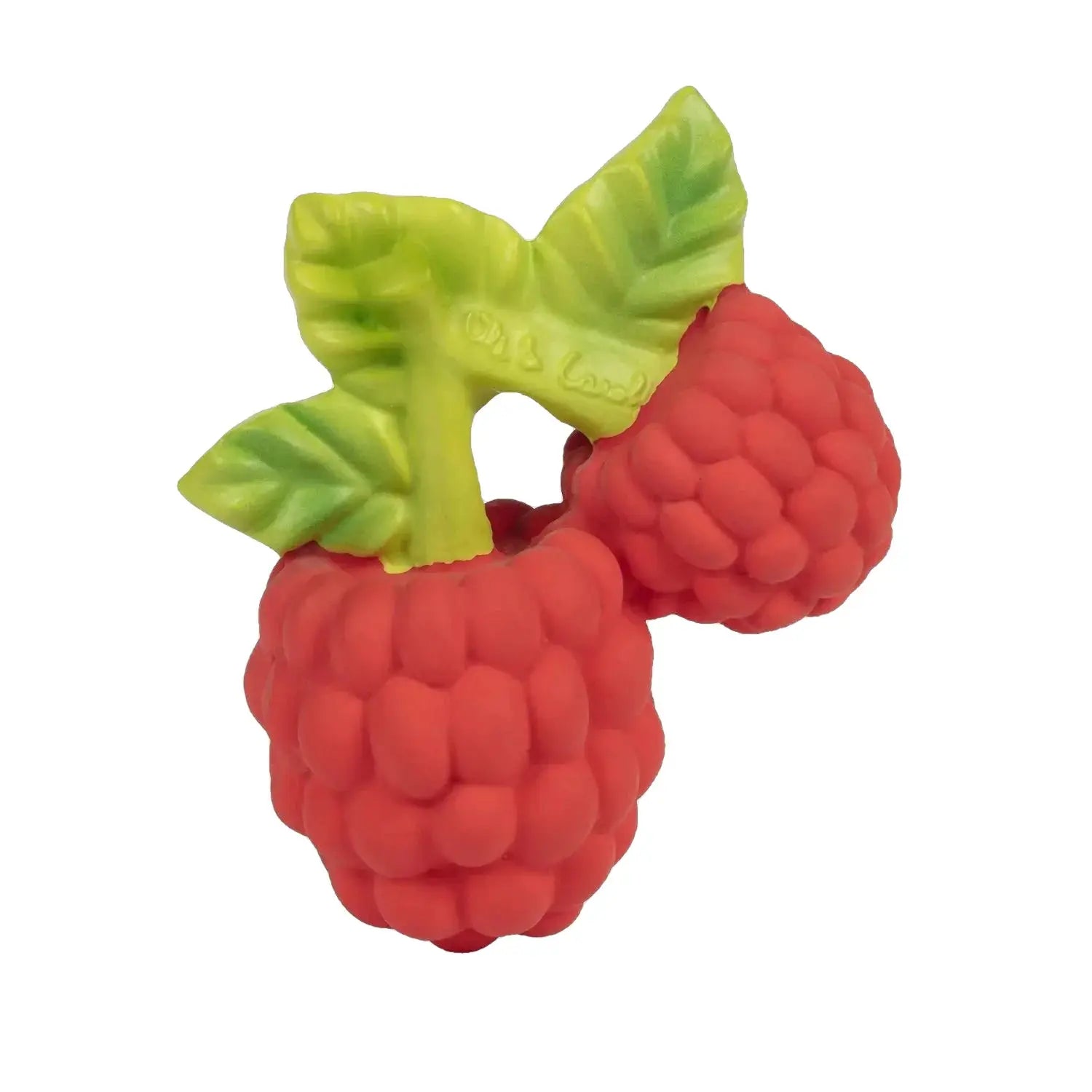 Oli & Carol Fruit & Veggie Baby Teether Toy - Valery the Raspberry. Red berries and green leaf teether.