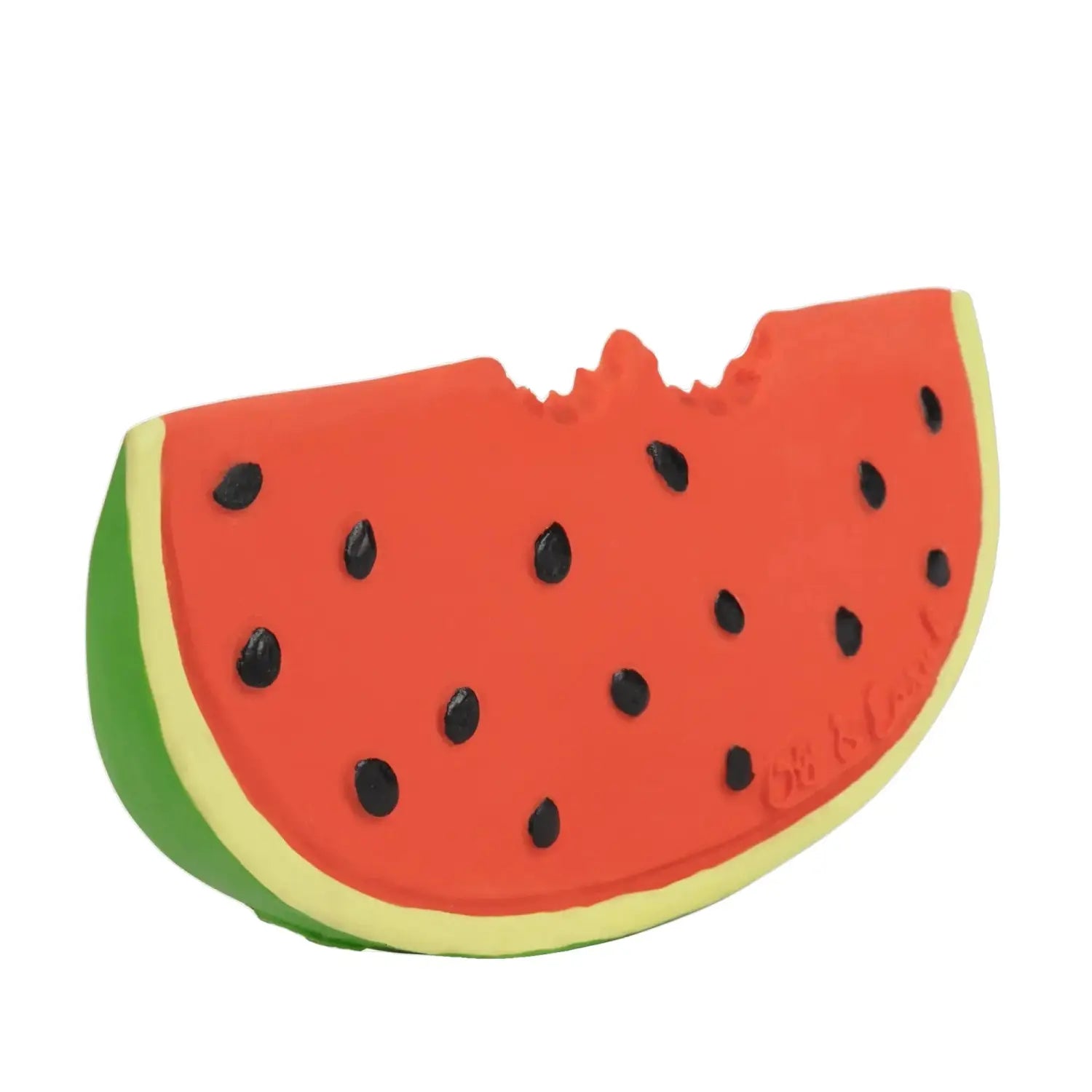 Oli & Carol Fruit & Veggie Baby Teether Toy - Wally the Watermelon. Red, green and black colored watermelon teether.