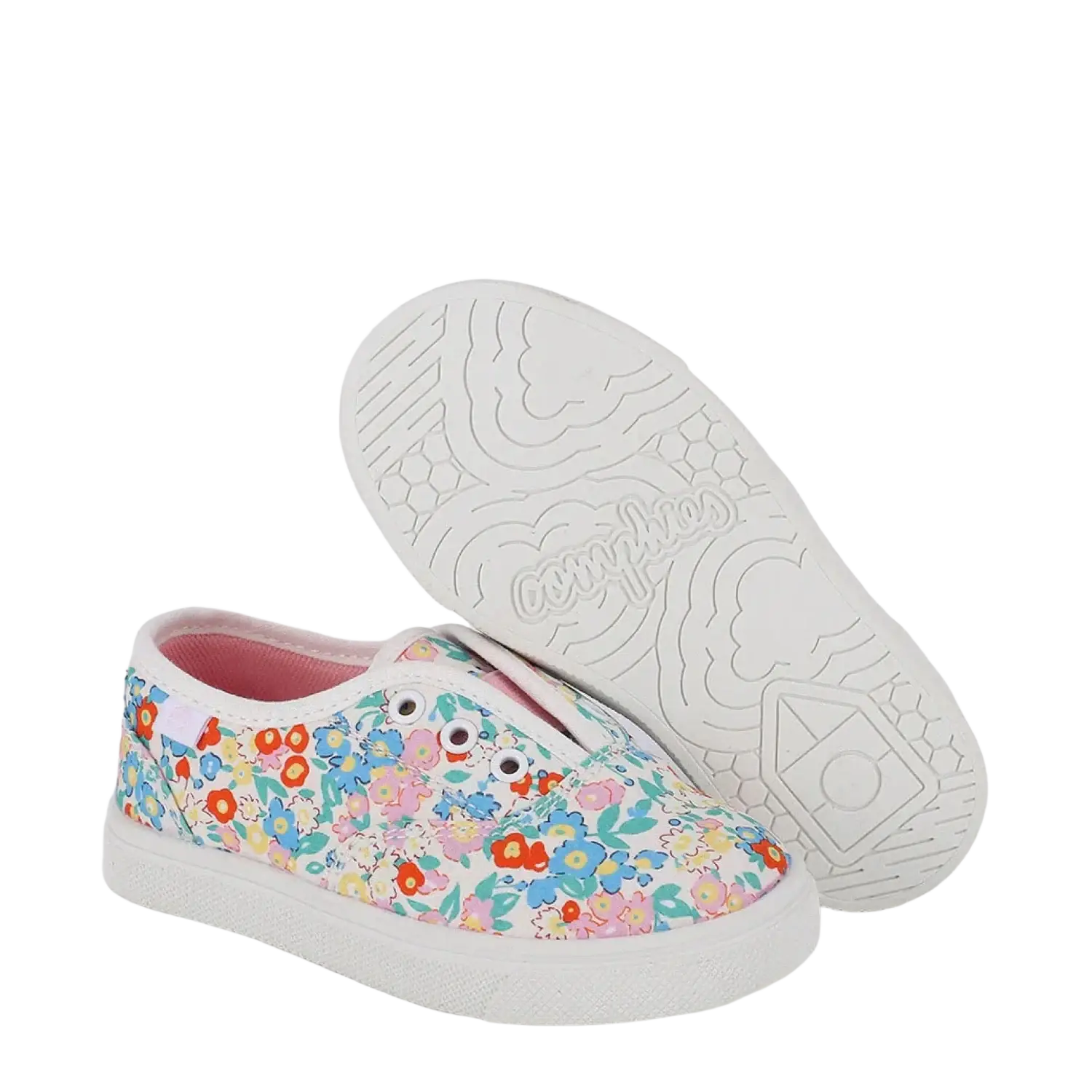 Oomphies Baby Robin Slip-On Shoe in floral/white, sole view