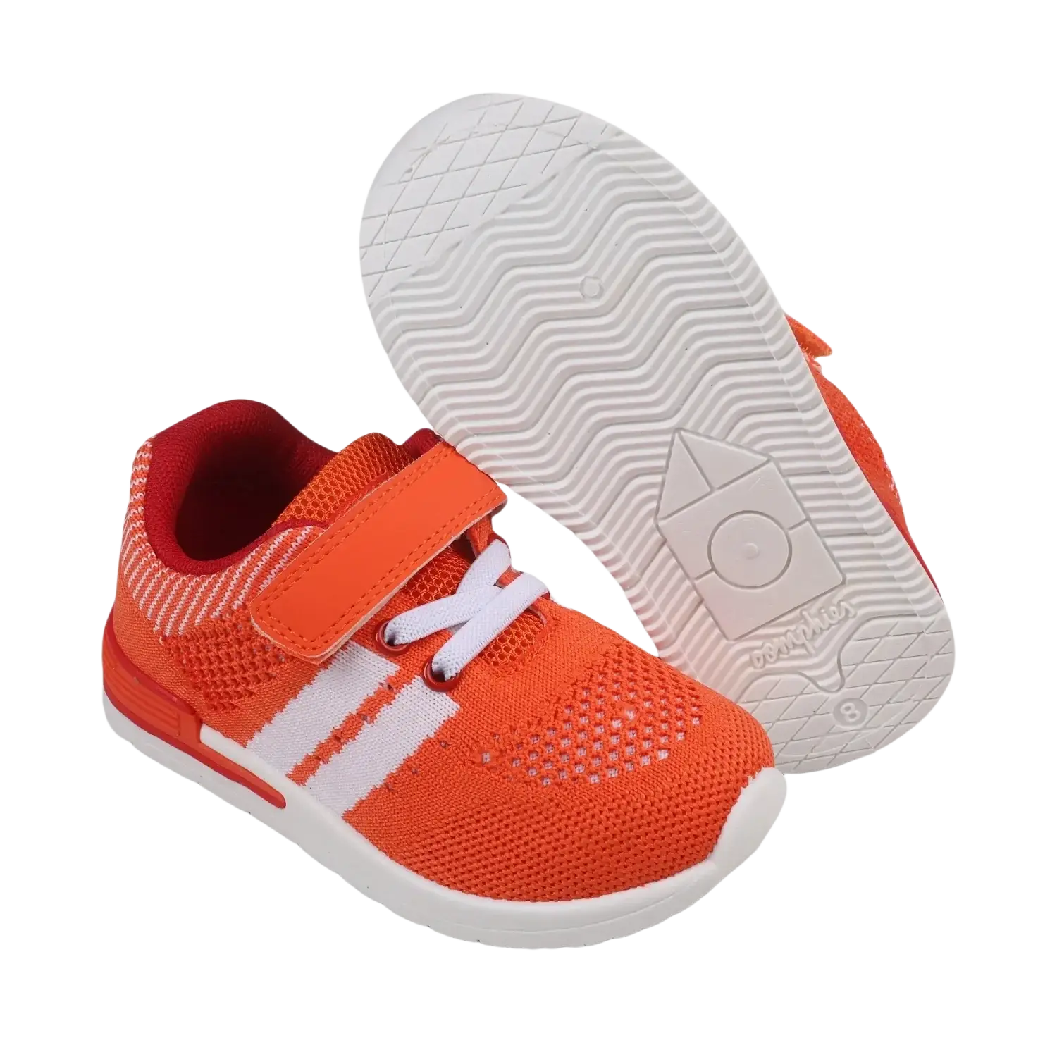 Oomphies Baby Wynn Hook & Loop Sneaker in orange/red, sole view