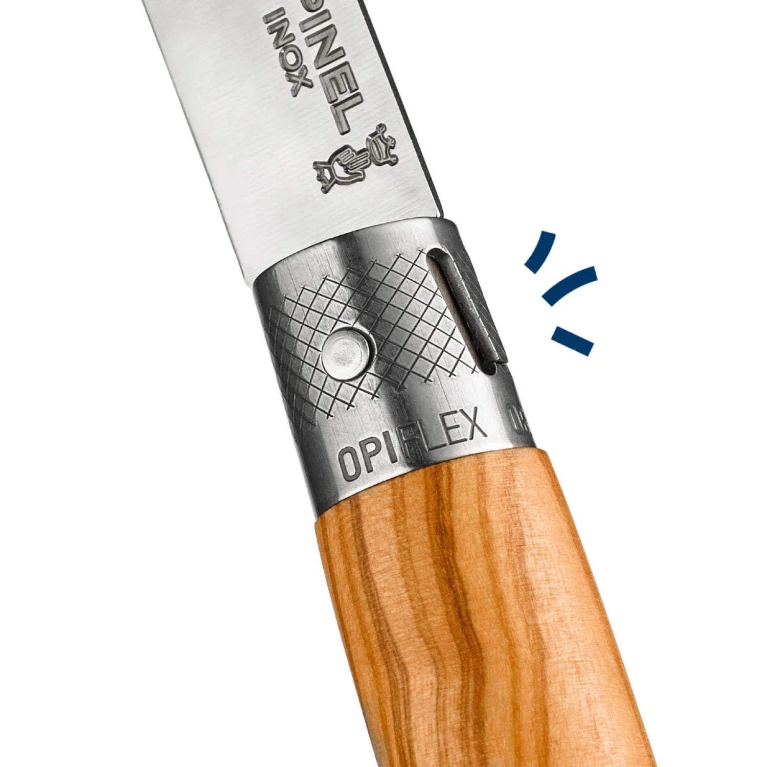 Opinel Néo6 Everyday Carry Folding Knife in olive wood, locking mechanism