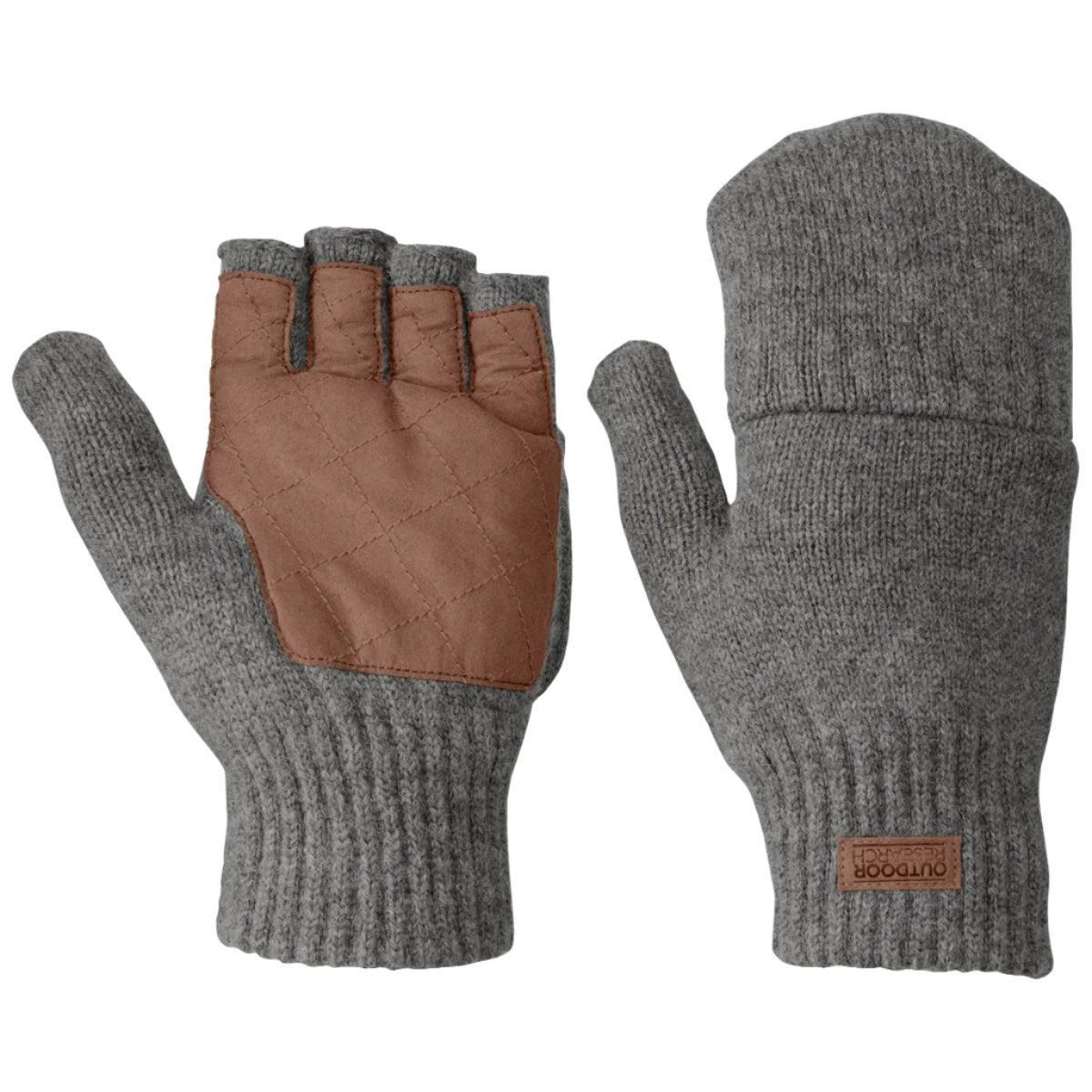 Outdoor Research M's Lost Coast Fingerless Mitts, Pewter, front and back view 