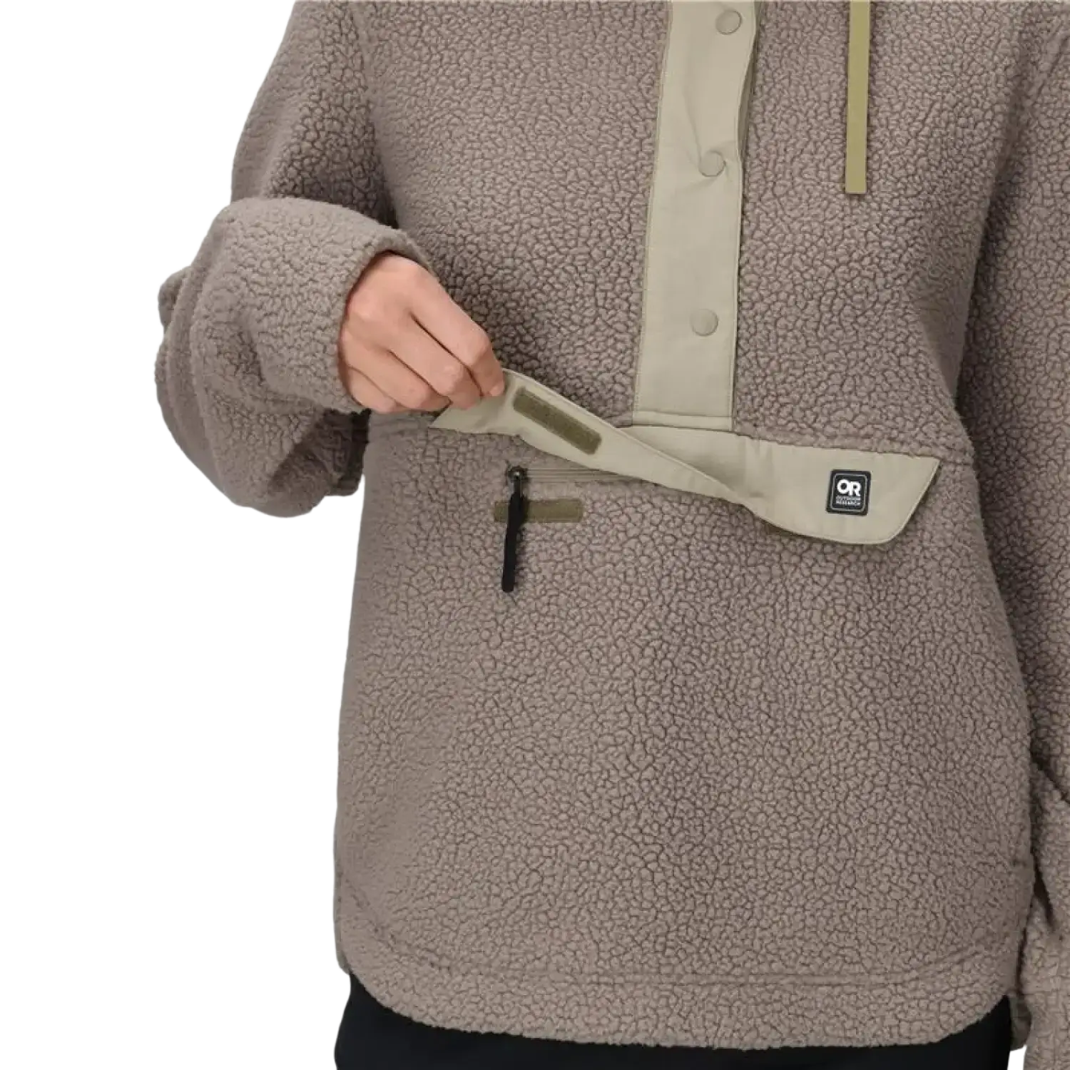 Outdoor Research Women's Grayland Fleece Pullover Hoodie, detail pocket view
