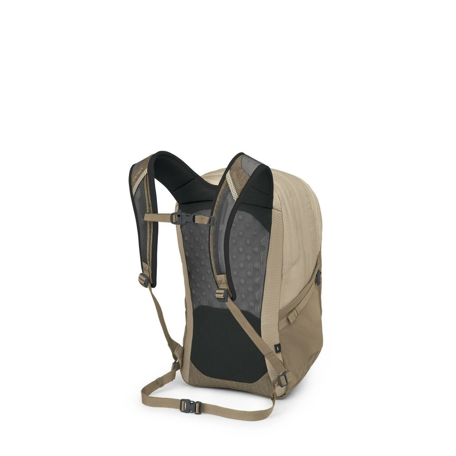 Osprey Comet 30 in Alpaca Tan Latte Brown, view of back of bag