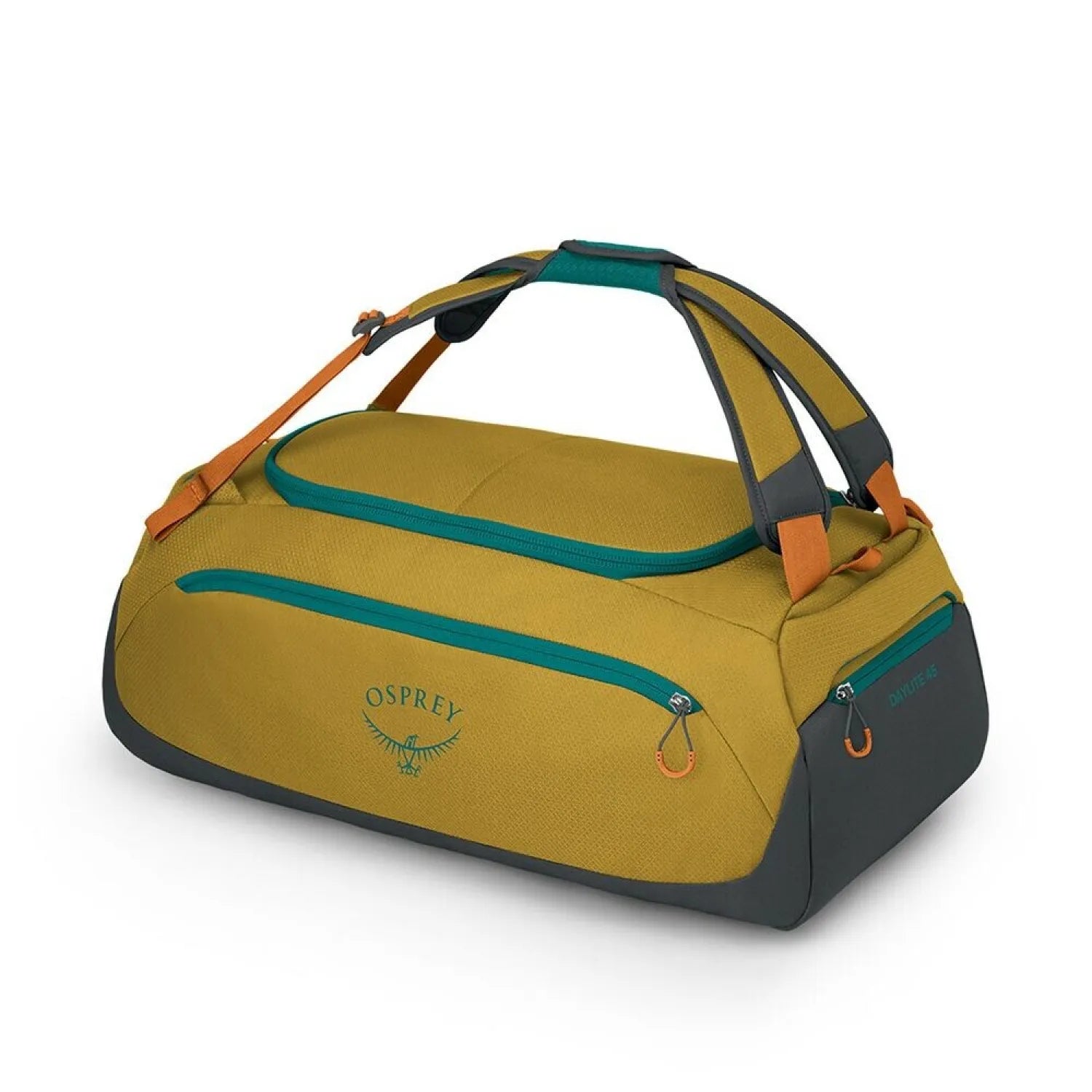 Osprey Daylite™ Duffel 45 in Yellow Tunnel Vision, side and top view 