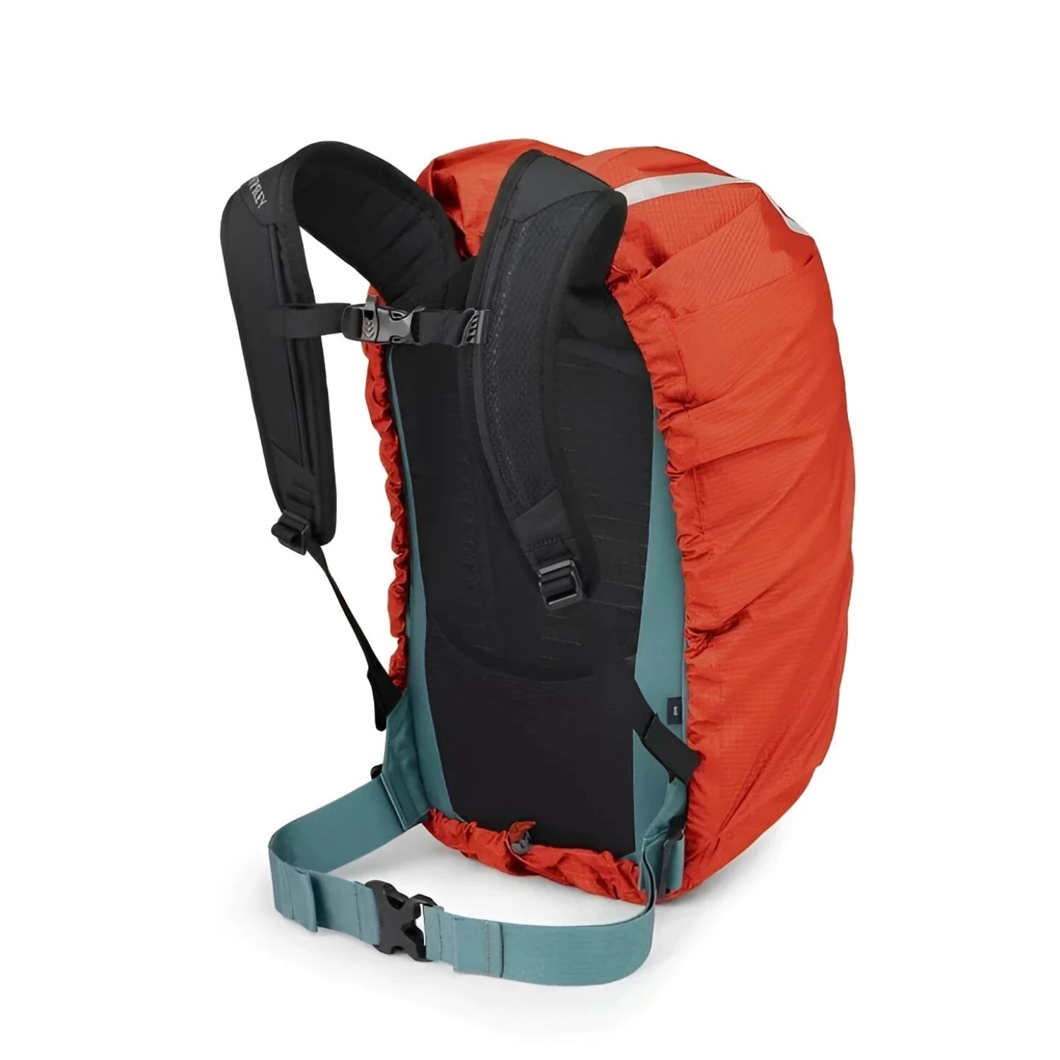 Osprey Hi-Vis Commuter Raincover in mars orange, on pack back view