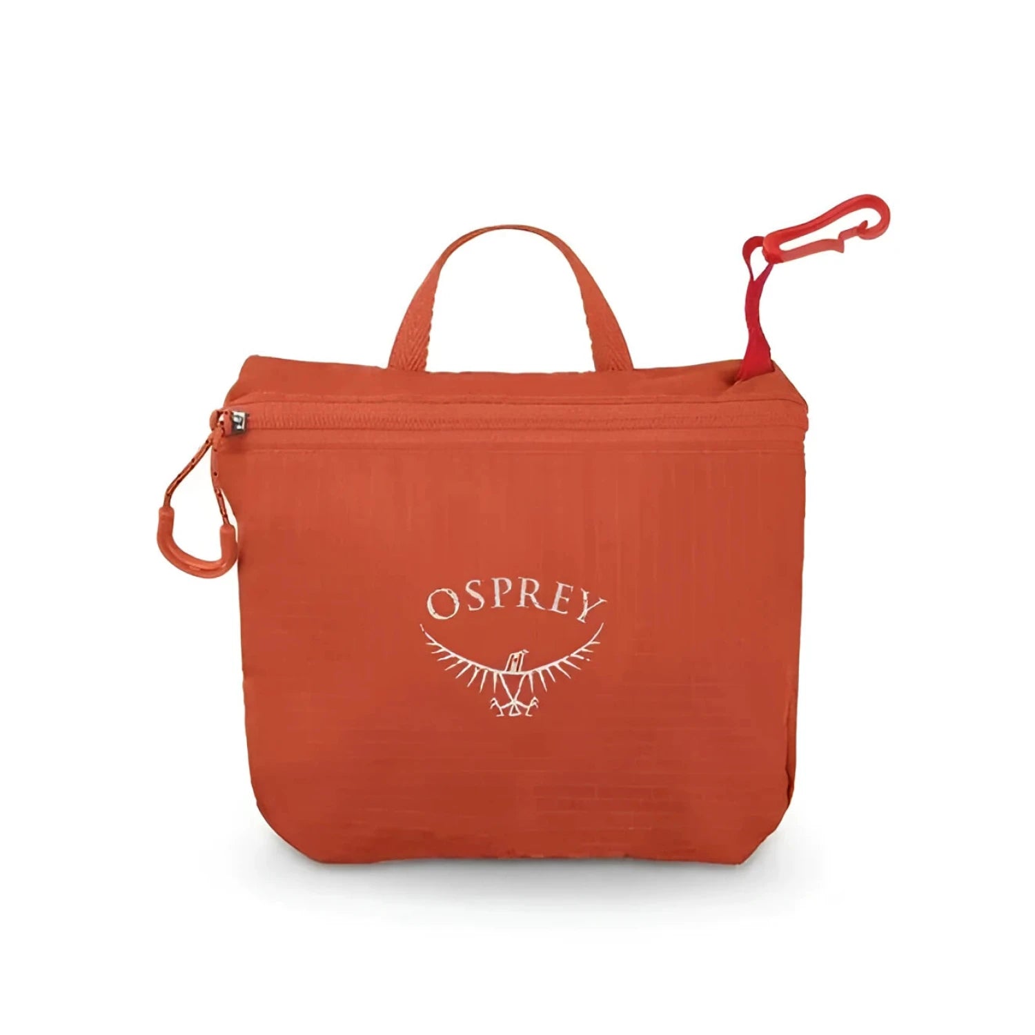 Osprey Hi-Vis Commuter Raincover in mars orange, packed up into pocket