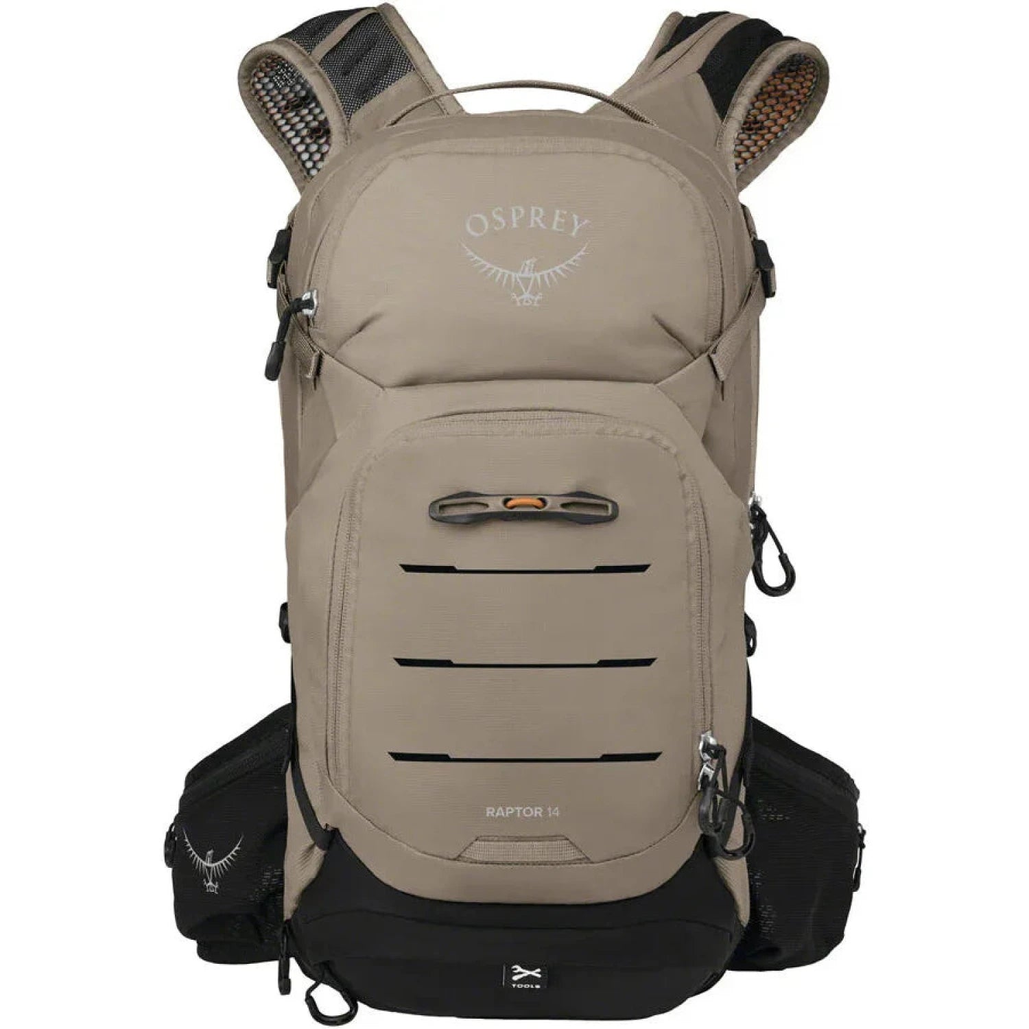 Osprey Raptor 14L Backpack with Reservoir in pediment grey, front view