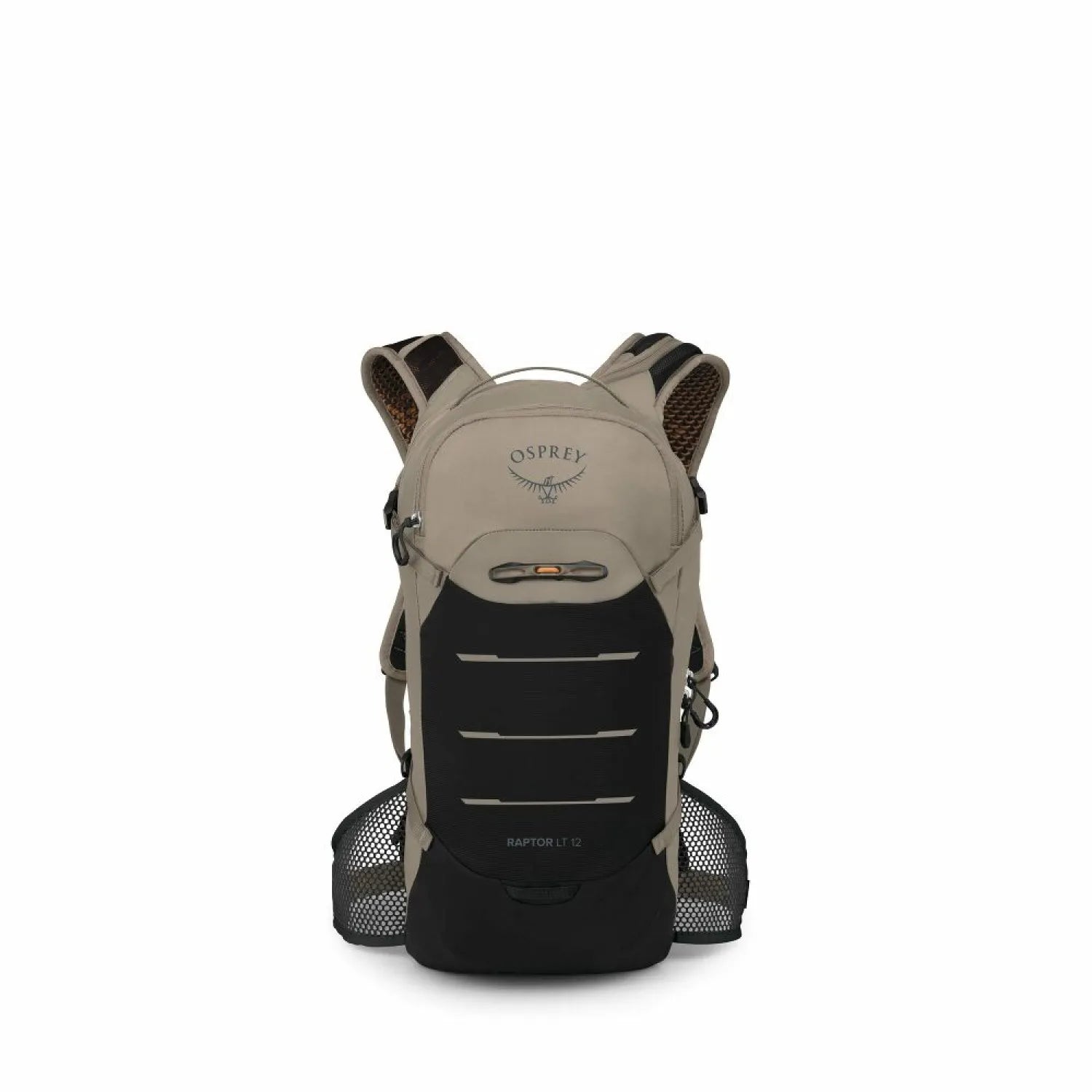 Osprey Raptor LT 12 Bike Hydration Pack in Pediment Grey Black, front view 
