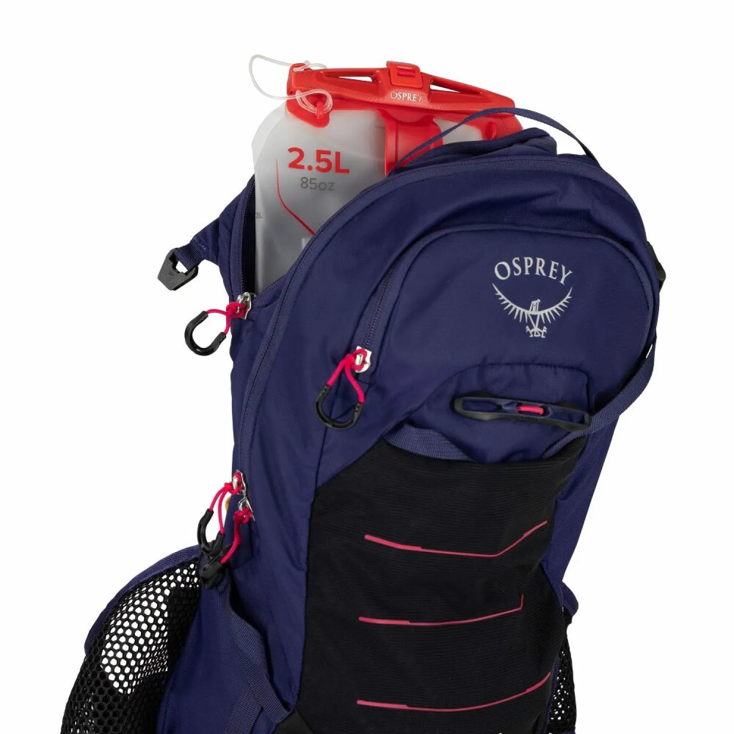 Osprey Raven LT 12 Bike Hydration Pack in Deep Fig Black, view of reservoir 