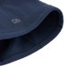 Close-up of a navy blue fabric with a logo on a white background