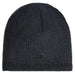 Dark gray knit beanie with a brand logo on a white background