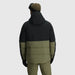 Outdoor Research Men's Snowcrew Down Jacket shown in the Black/Ranger Green color option. Back view on model.