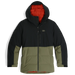 Outdoor Research Men's Snowcrew Down Jacket shown in the Black/Ranger Green color option. Front view, flat.