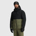 Outdoor Research Men's Snowcrew Down Jacket shown in the Black/Ranger Green color option. Front view on model.