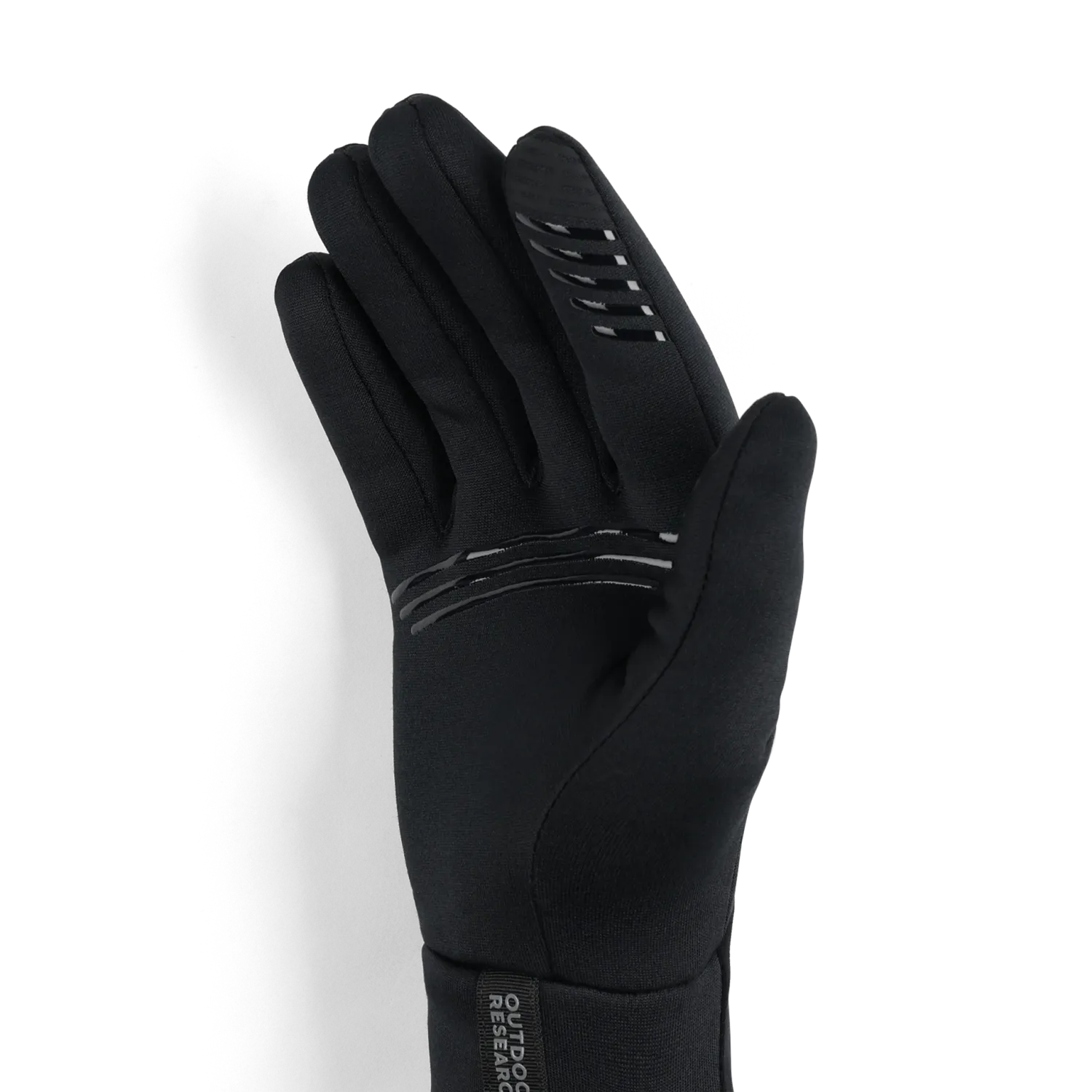 Black glove with text on a white background