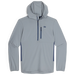 Outdoor Research Men's Astroman Air Sun Hoodie shown in the Slate/Cenote color option. Front view flat.