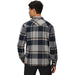 Outdoor Research Men's Feedback Flannel Twill Shirt in dark navy plaid, on model back view
