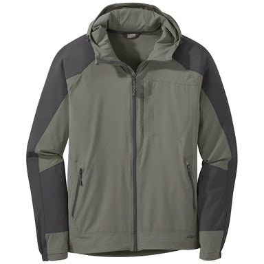 Outdoor Research Men's Ferrosi Hooded Jacket in pewter & storm, flat front