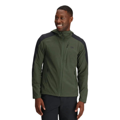 Outdoor Research Men's Ferrosi Hooded Jacket in verde, on model front view