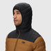 Outdoor Research Men's Transcendent Down Hoodie, hood up on model