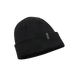 Black beanie hat on a light gray background