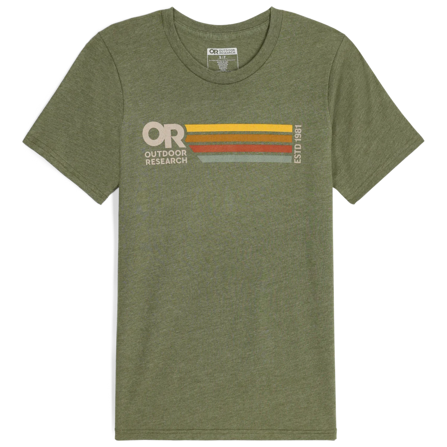 Outdoor Research Quadrise Senior Logo T-Shirt shown in the Grove color option. Flat, front view.